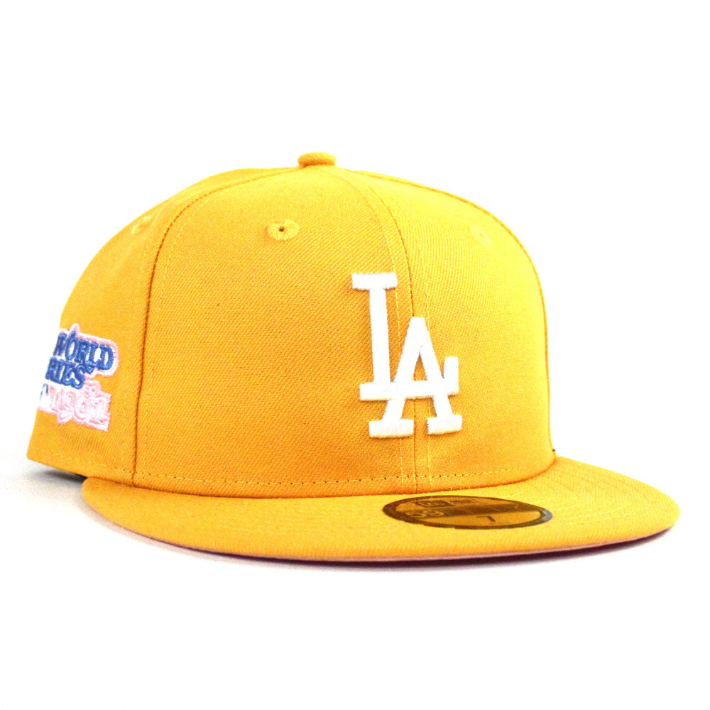 Los Angeles Dodgers 1981 World Series New Era 59fifty Fitted Hat Yellow Pink Under Brim Pink 7494