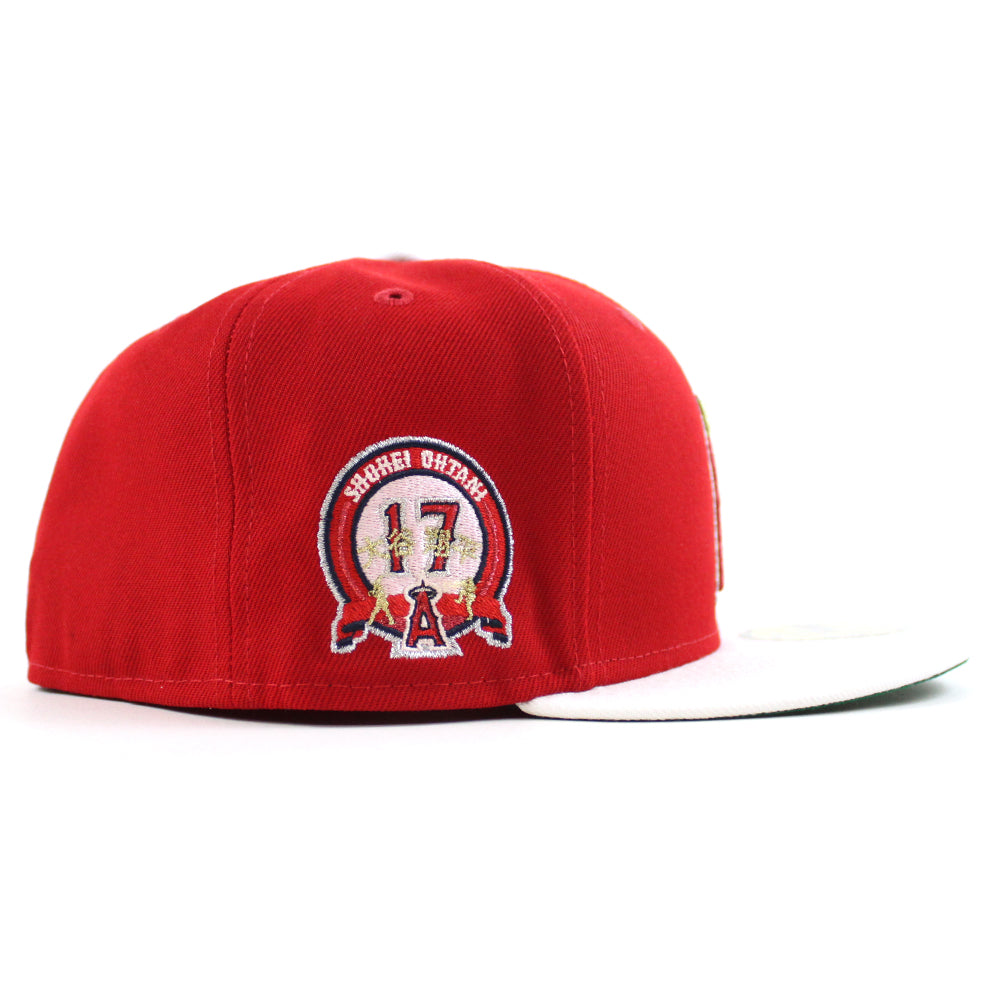 Anaheim Angels Shohei Ohtani 17th Patch New Era 59Fifty Fitted Hat (Scarlet  White GREEN Under Brim)