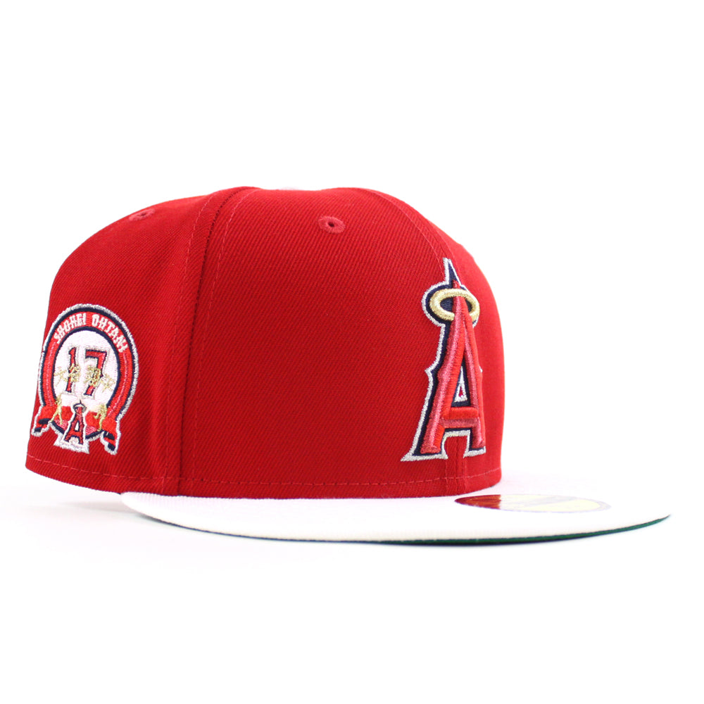Anaheim Angels Shohei Ohtani 17th Patch New Era 59Fifty Fitted Hat (Scarlet  White GREEN Under Brim)