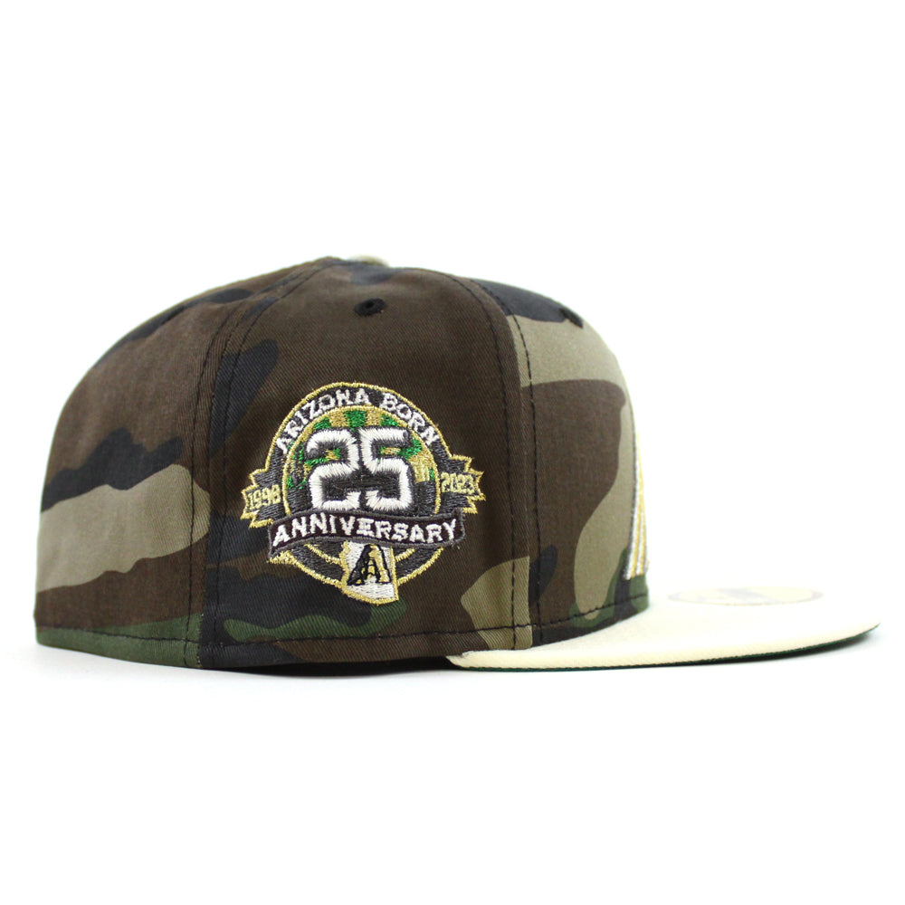 Woodland Camo Upside Down Arizona Diamondbacks Black Visor Gray Bottom 25th Anniversary Side Patch New Era 59FIFTY Fitted 75/8