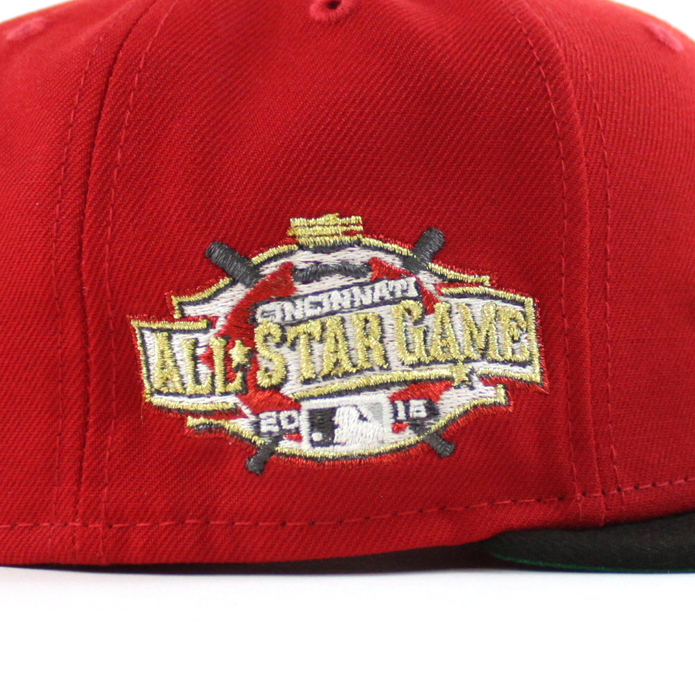 Cincinnati Reds Los Rojos 2015 All Star Game New Era 59FIFTY Fitted Hat (Scarlet Red Black Green Under BRIM) 7 3/8