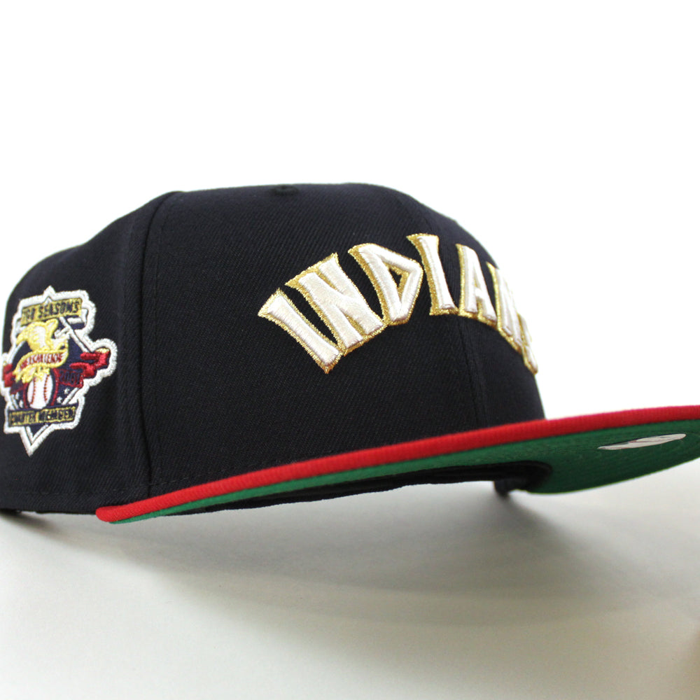 Cleveland Indians 100 Seasons New Era 59FIFTY Fitted Hat (Navy Scarlet Red Green Under BRIM) 7 3/8