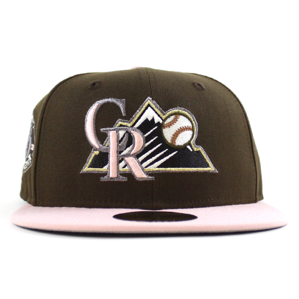 Colorado Rockies 20th Anniversary New Era 59FIFTY Fitted Hat (Walnut Rouge Pink Gray Under BRIM) 7 3/4