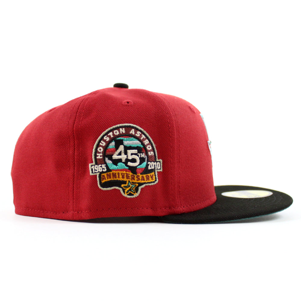 Houston Astros 45th Anniversary New Era 59FIFTY Fitted Hat (Pinot Red Black and Pine Green Under BRIM) 7 3/4