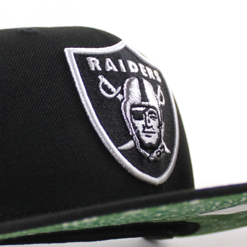 Las Vegas Raiders 50th Anniversary New Era 59FIFTY Fitted Hat (Black Green Paisley Under BRIM) 6 7/8