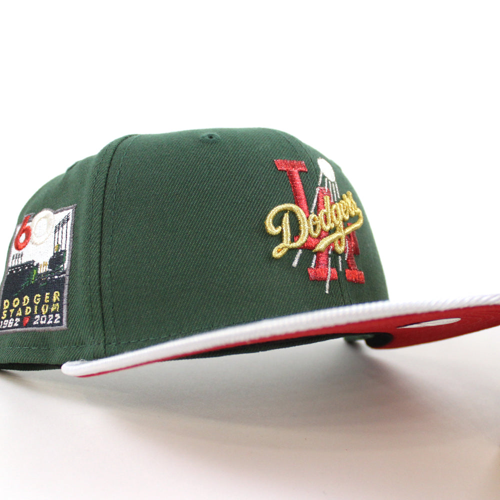 Los Angeles Dodgers 60th Anniversary New Era 59FIFTY Fitted Hat (Cilantro Green Silver Scarlet Red Under BRIM) 7 1/4