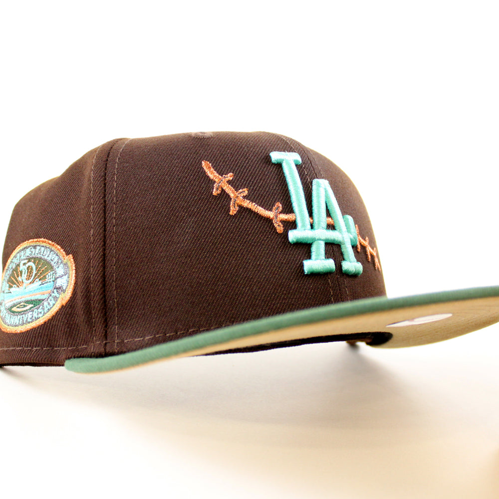 Los Angeles Dodgers 50th Annieversary New Era 59Fifty Fitted Hat (Zombie  Pack Pack Burnt Wood Green Khaki Under Brim)