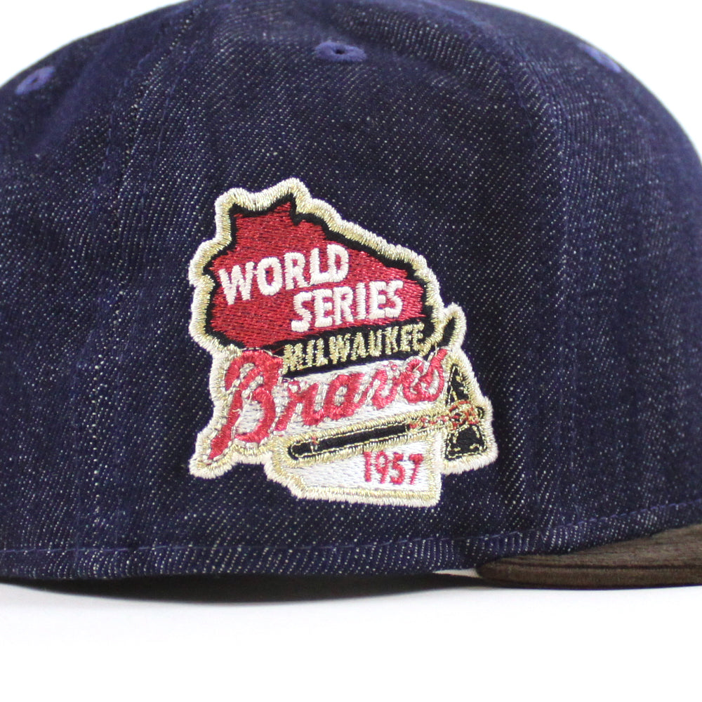 Navy Blue Milwaukee Braves Red Visor Green Bottom 1957 World Series Side Patch 59FIFTY Day New Era 59FIFTY Fitted 71/8