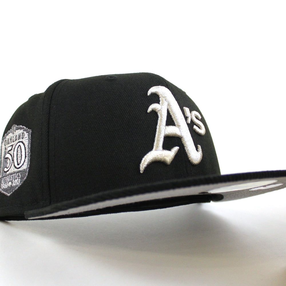 Oakland Athletics 50th Anniversary New Era 59FIFTY Fitted Hat (Black Corduroy Gray Under BRIM) 7 3/8