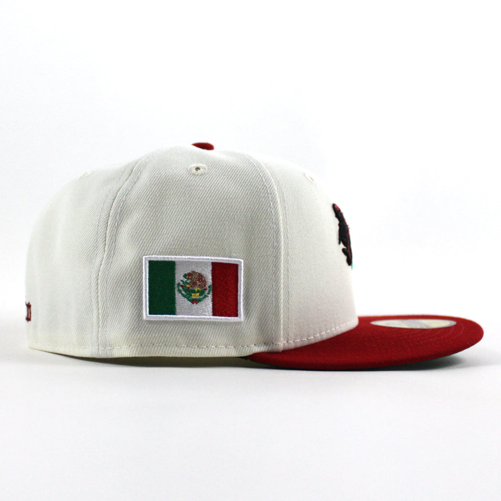 ROOSTER Mexico Flag New Era 59Fifty Fitted Hat (Chrome White Scarlet R ...