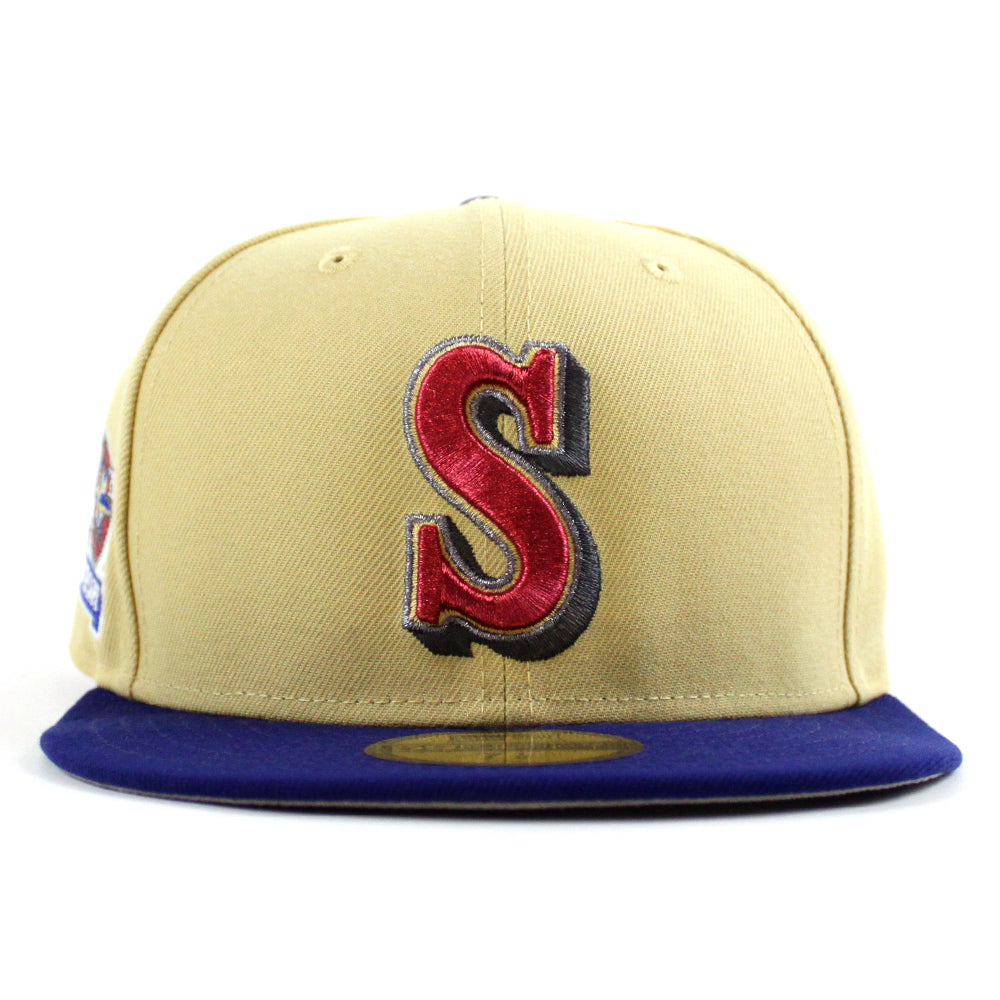 Seattle Mariners 20th Anniversary New Era 59FIFTY Fitted Hat (Vegas Gold Royal Blue Gray Under BRIM) 7 1/2