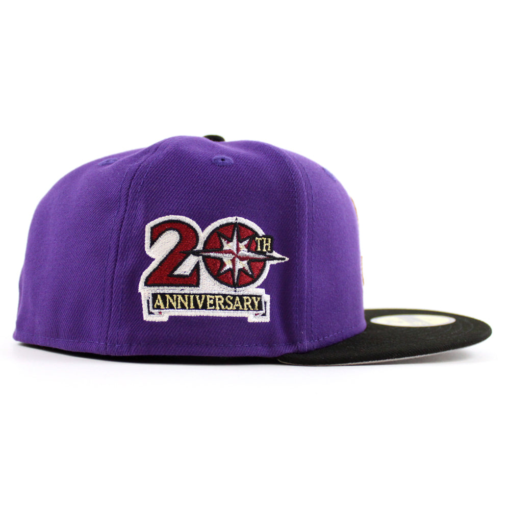 Seattle Mariners 20th Anniversary New Era 59FIFTY Fitted Hat (Purple Black Gray Under BRIM) 7 5/8