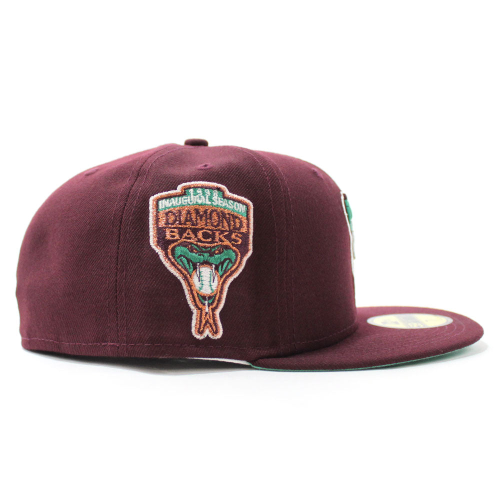 Arizona Diamondbacks 1998 INAUGURAL SEASON New Era 59Fifty Fitted Hat (Glow  in the Dark Maroon Mint Under Brim)