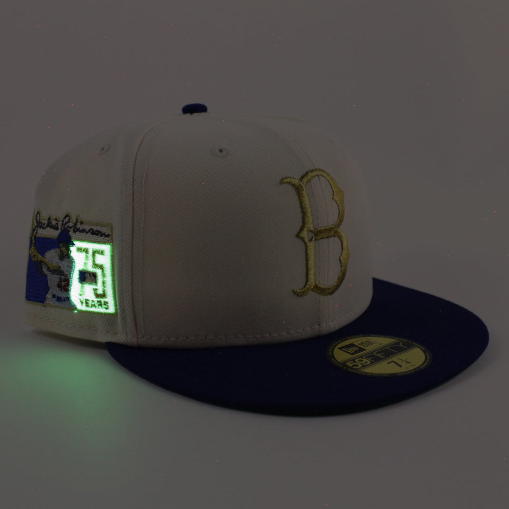 Brooklyn Dodgers 42 Jackie Robinson New Era 59FIFTY Fitted Hat (Chrome White Corduroy Green Under BRIM) 7 1/2