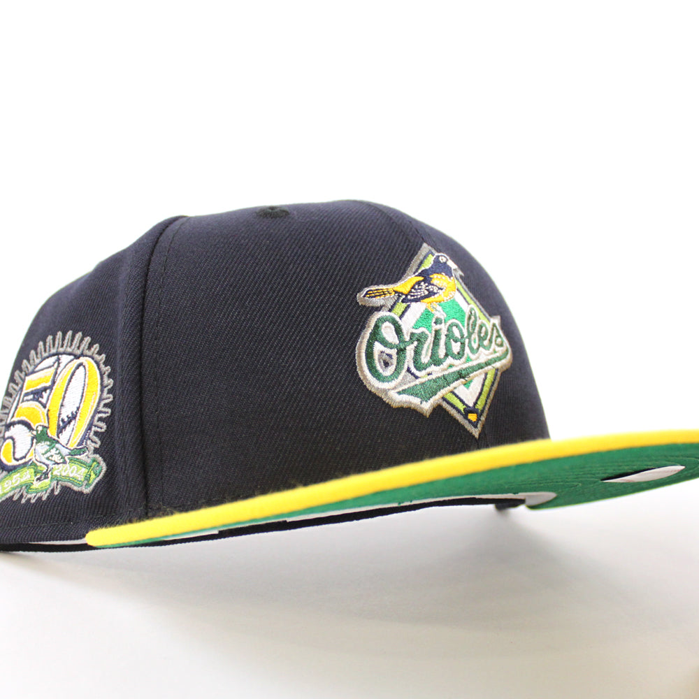 Baltimore Orioles 10th Anniversary 59FIFTY New Era Fitted Hat (Navy Canary Green Under BRIM) 7 3/8