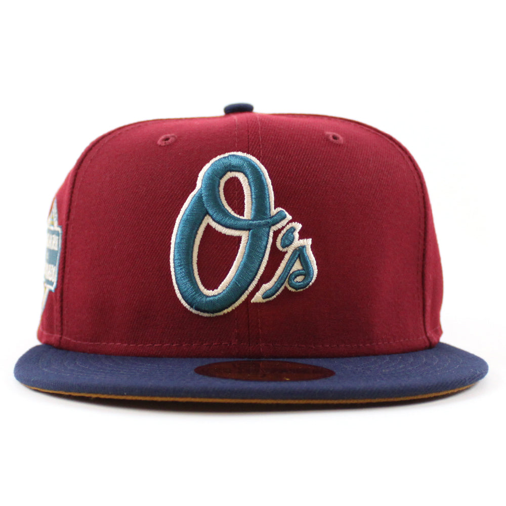 Baltimore Orioles 20TH ANNIVERSARY Camden Yards 59Fifty New Era Fitted Hat  (CARDINAL OCEANSIDE BLUE TOASTED PEANUT Under Brim)