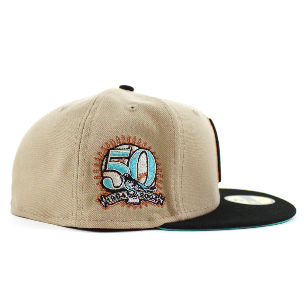 Baltimore Orioles 50TH ANNIVERSARY 59Fifty New Era Fitted Hat (Khaki Black  Teal Under Brim)