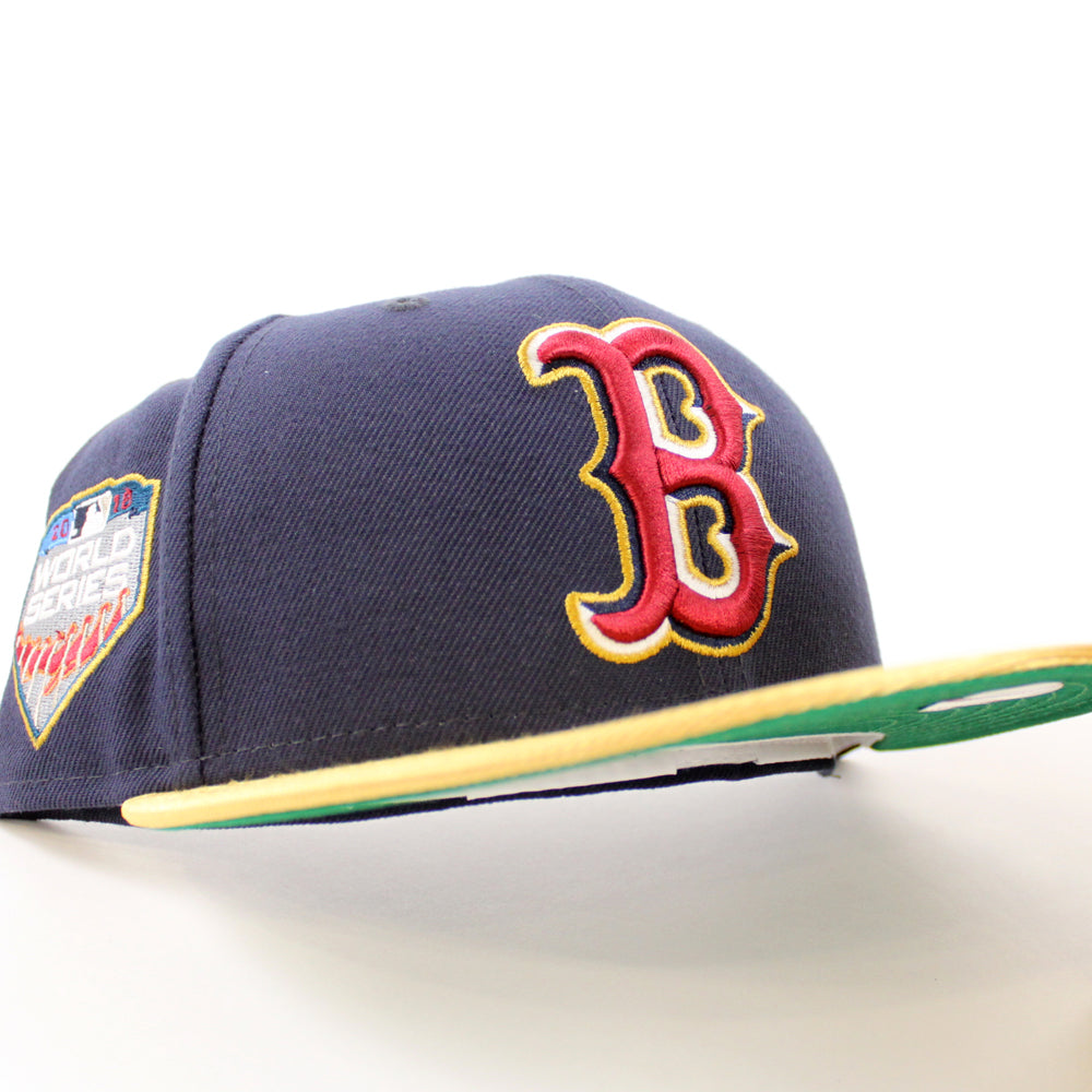 Boston Red Sox 2018 World Series New Era 59FIFTY Fitted Hat (Navy Metallic Gold Green Under BRIM) 7 1/4