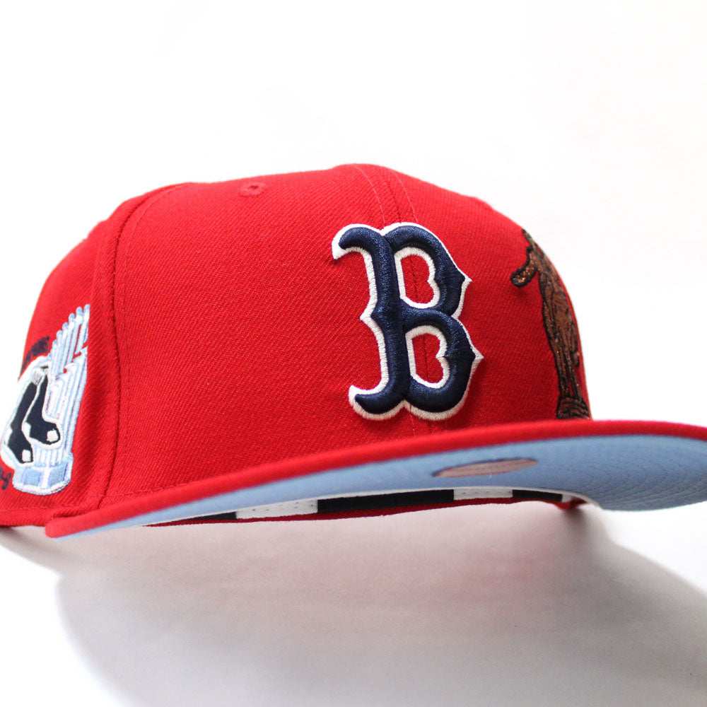 Boston Red Sox 8 Time World Series Champions New Era 59Fifty Fitted Hat  (Red Sky Blue Under Brim)