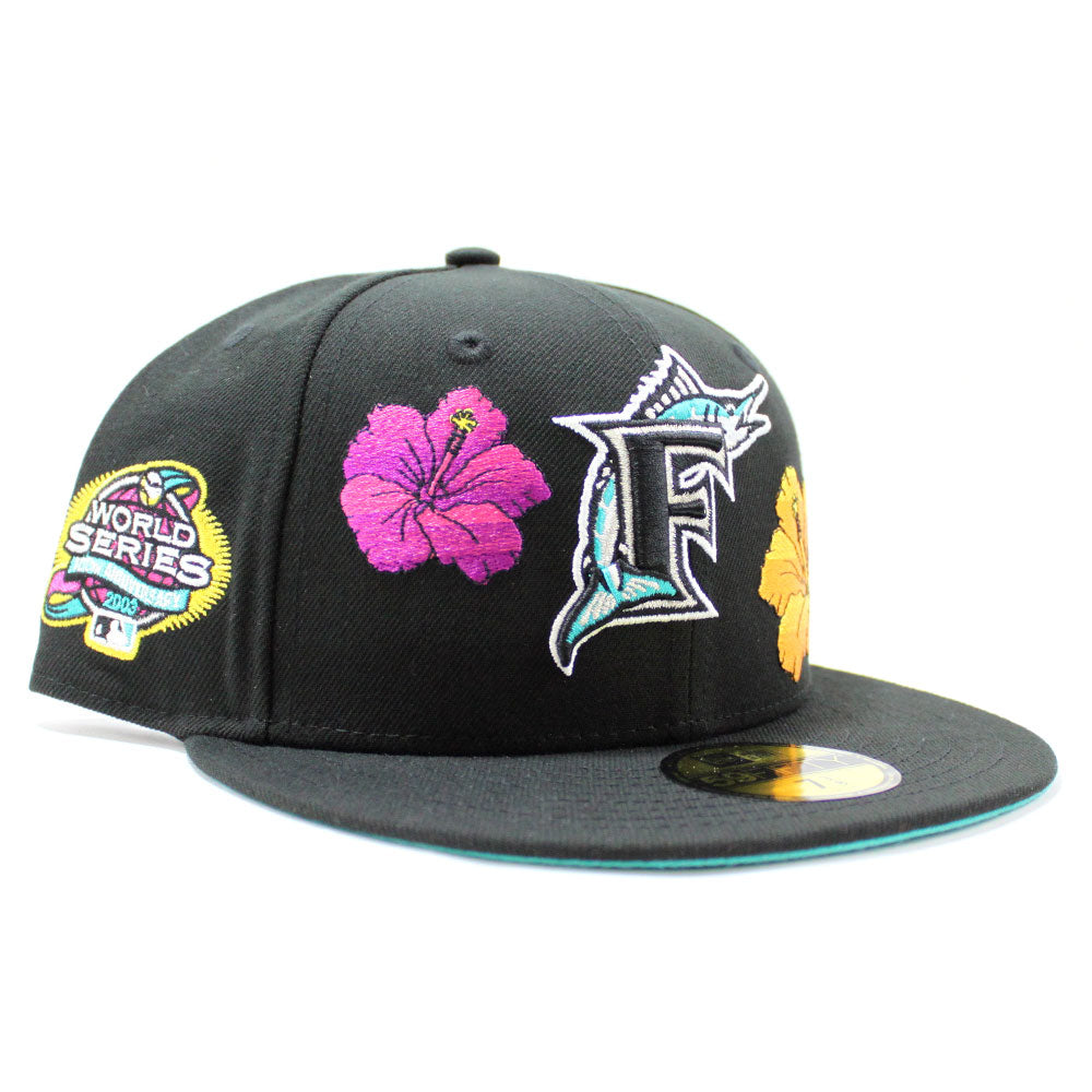 Florida Marlins Flowers 2003 World Series New Era 59Fifty Fitted Hat (Black  Teal Under brim)