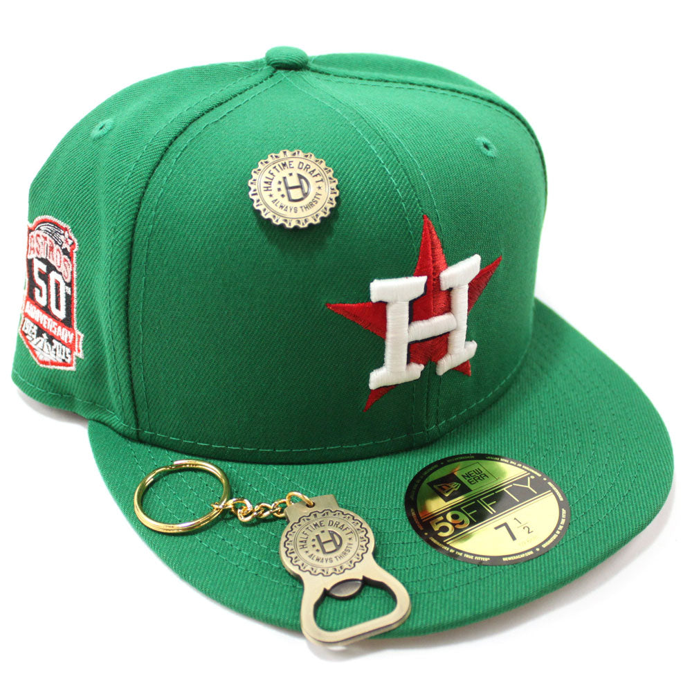 EXCLUSIVE NEW ERA 59FIFTY MLB HOUSTON ASTROS 60 YEARS CHROME WHITE / KELLY  GREEN UV FITTED CAP ELF COLLECTION