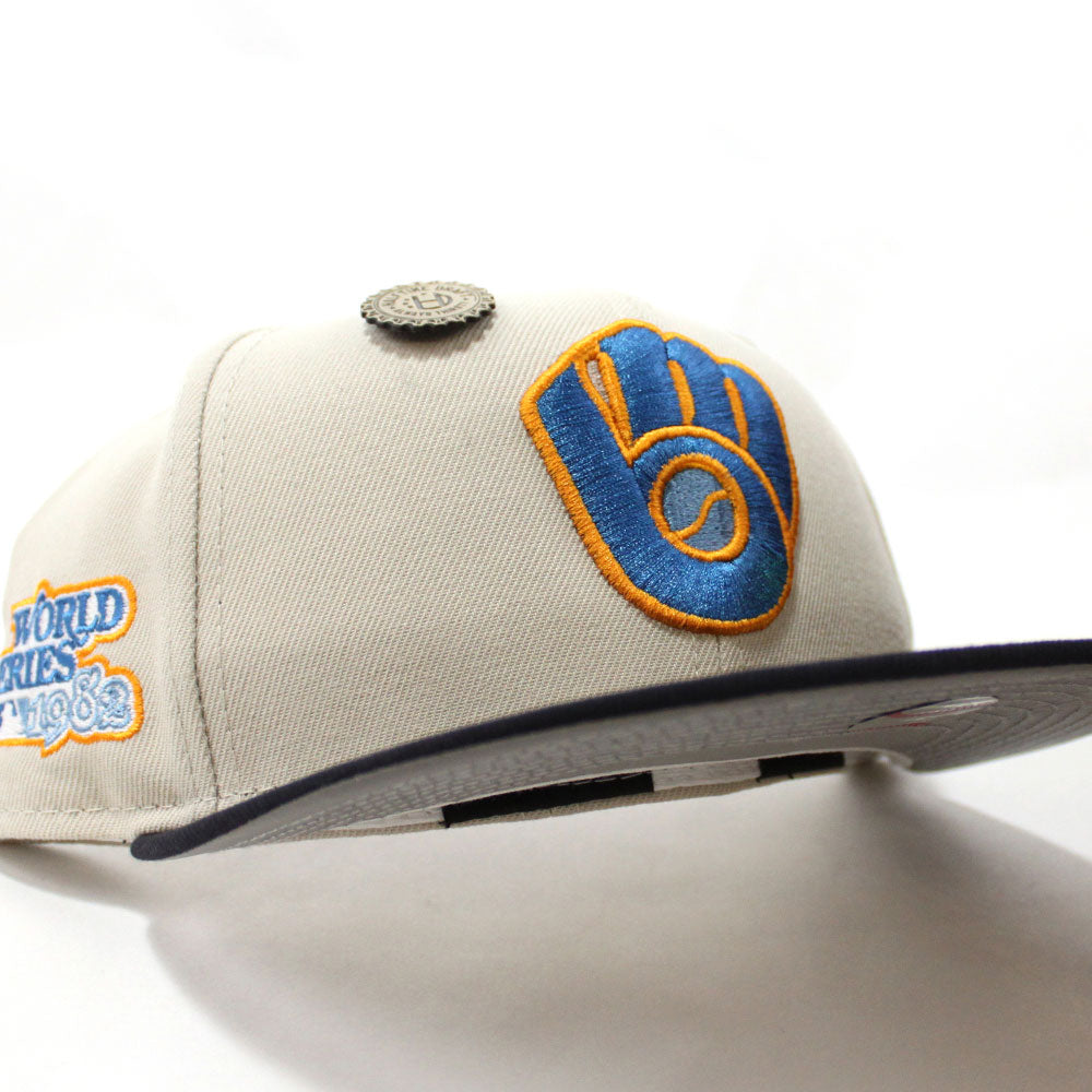 Men's Milwaukee Brewers New Era White/Gray 1982 World Series Side Patch  Peach Undervisor 59FIFTY Fitted Hat