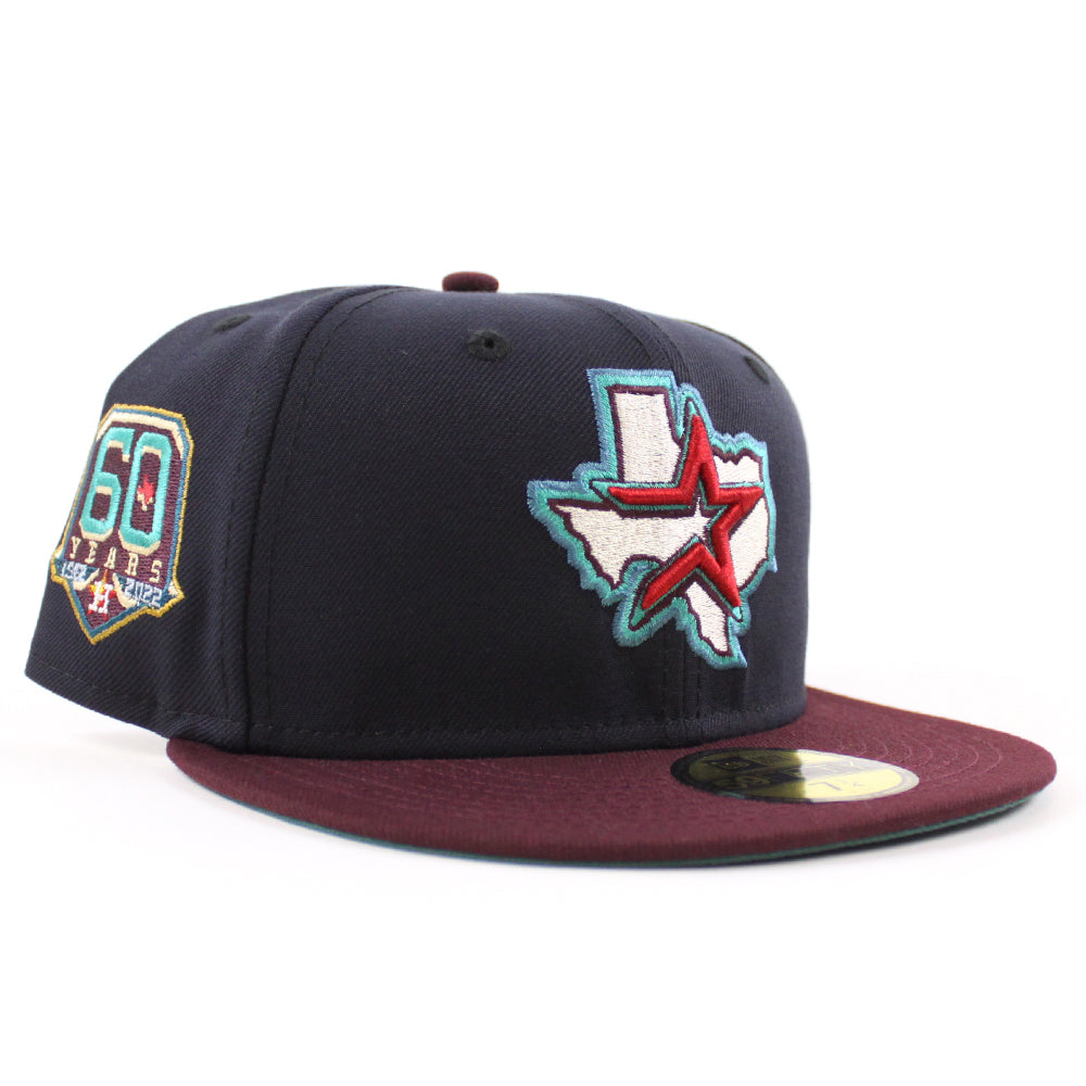 Houston Astros 60 YEARS New Era 59Fifty Fitted Hat (NAVY MAROON PINE NEEDLE  GREEN Under Brim)