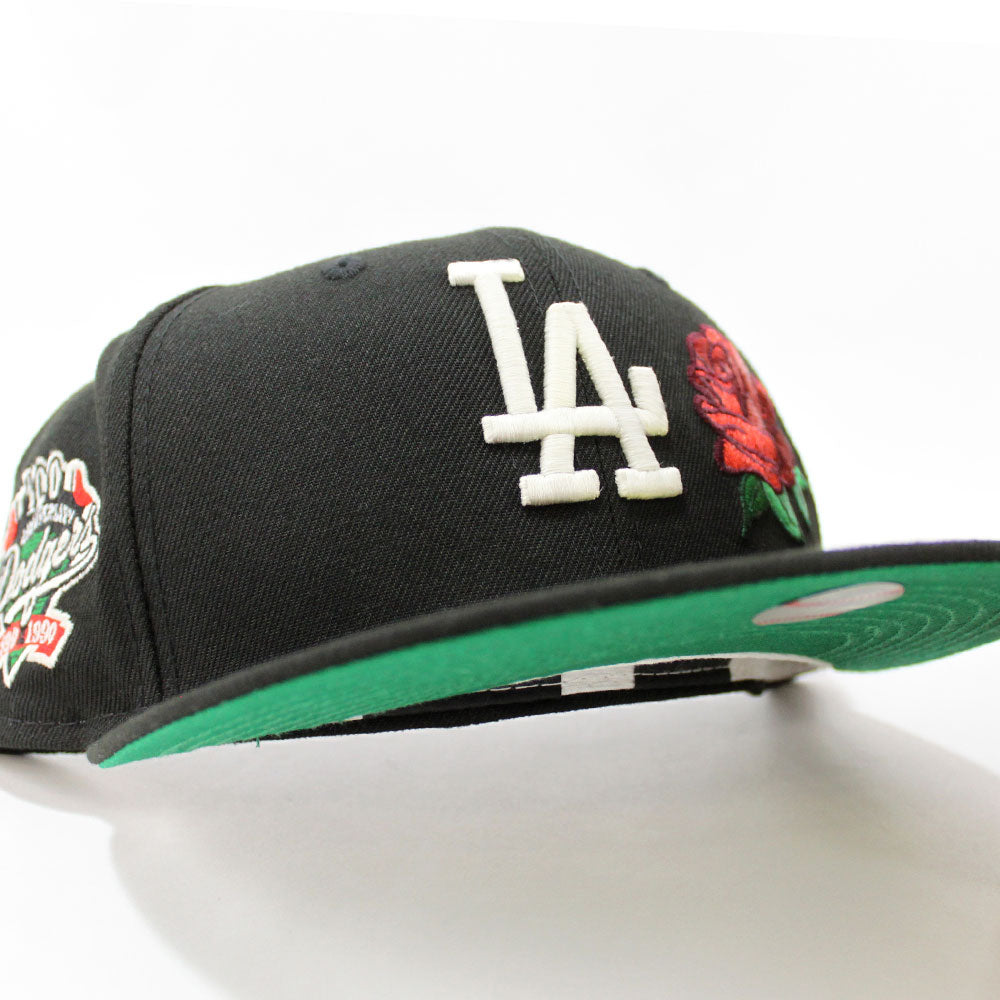 Los Angeles Dodgers 100 Anniversary New Era 59Fifty Fitted Hat (Glow in the  Dark Rose Black Green Under Brim)