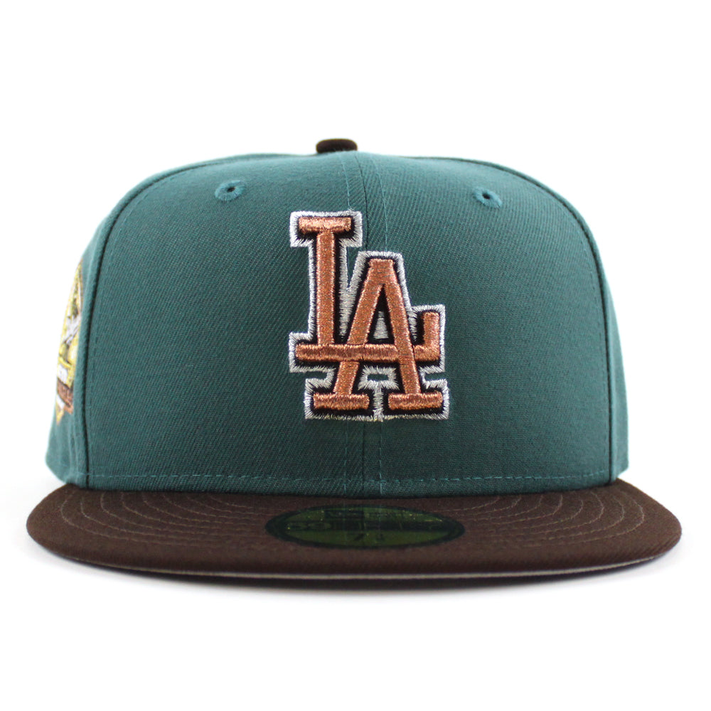 Los Angeles Dodgers 50th Anniversary Dodgers Stadium New Era 59FIFTY Fitted Hat (Needle Green Burntwood Gray Under BRIM) 7 1/8