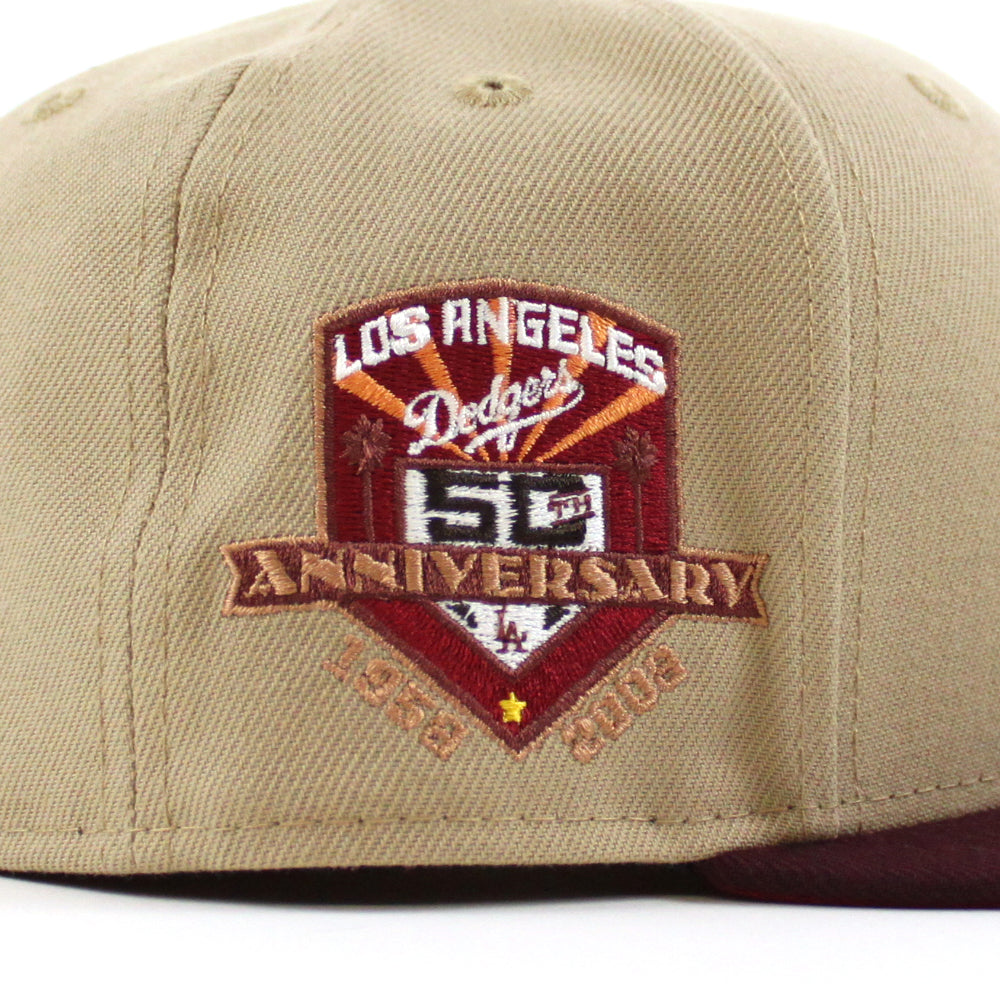 New Era x Politics Los Angeles Dodgers 59FIFTY Fitted Hat - Wood/Merlot, Size 7 by Sneaker Politics