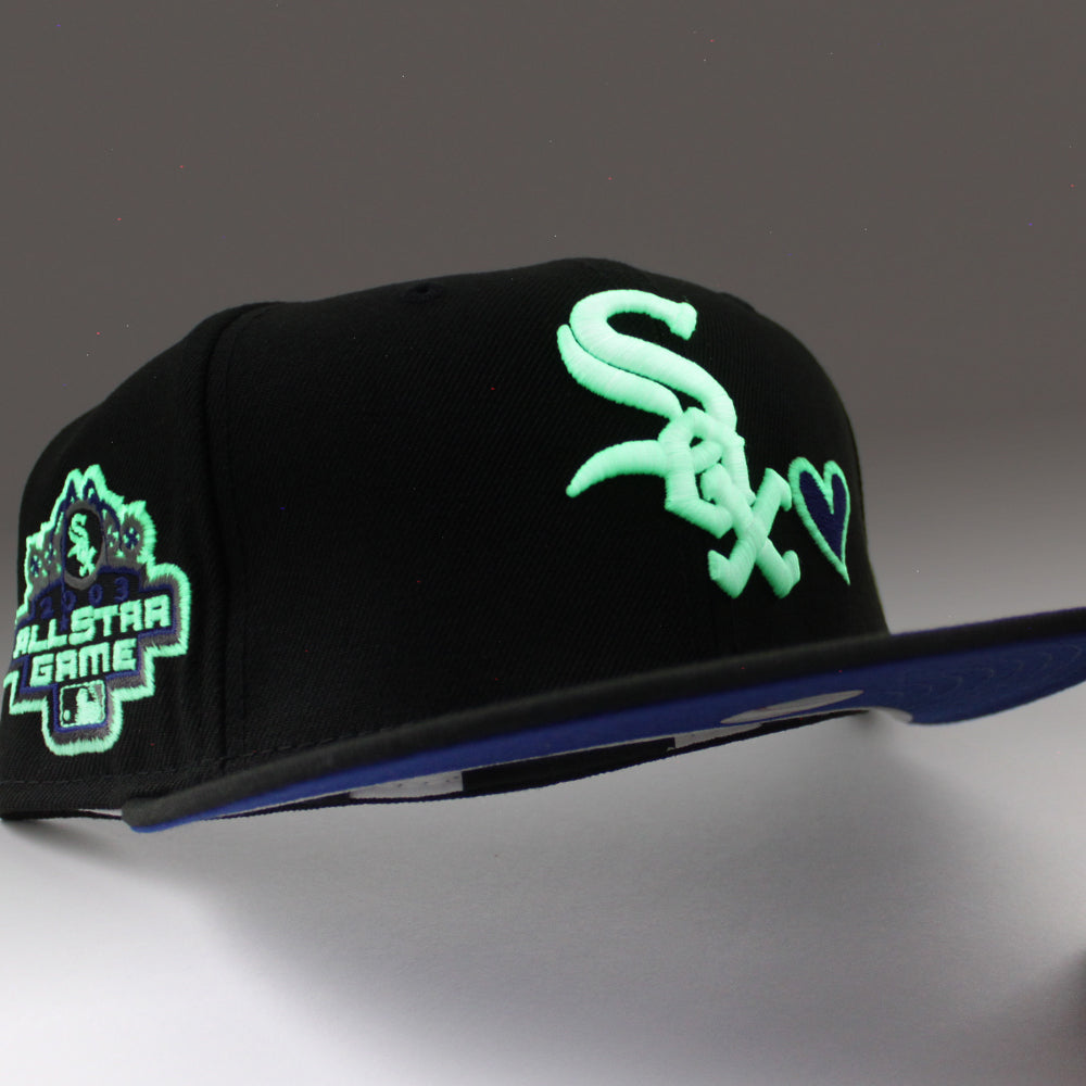 Love Chicago White Sox 2003 All-Star Game New Era Fitted 59Fifty Hat (GITD  Black Royal Blue Under Brim)