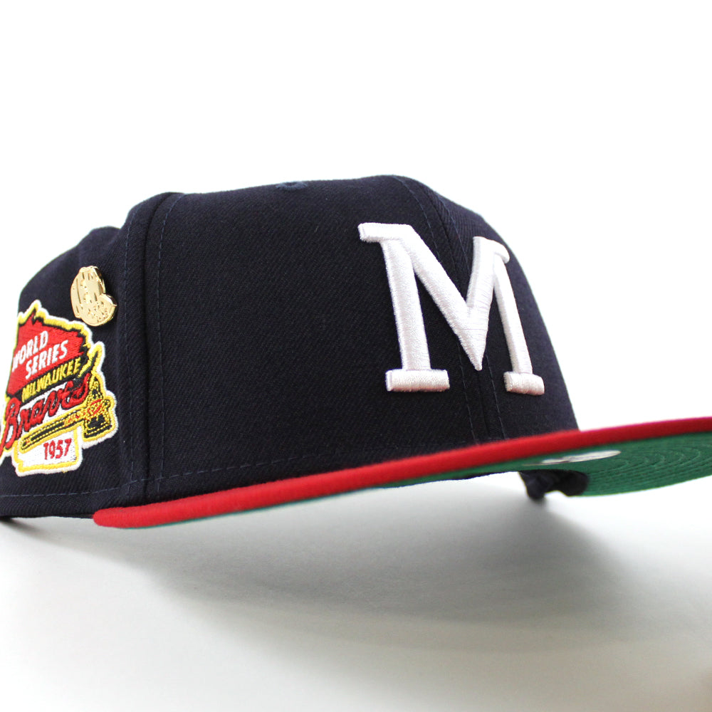 Milwaukee Braves 1957 World Series New Era 59Fifty Fitted Hat (59FIFTY DAY  - Team color Green Under Brim)