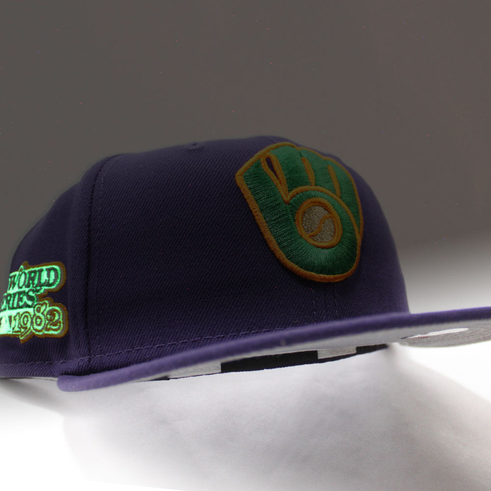 Milwaukee Brewers 1982 World Series New Era 59FIFTY Fitted Hat (GITD Purple Mint Under BRIM) 7 1/8