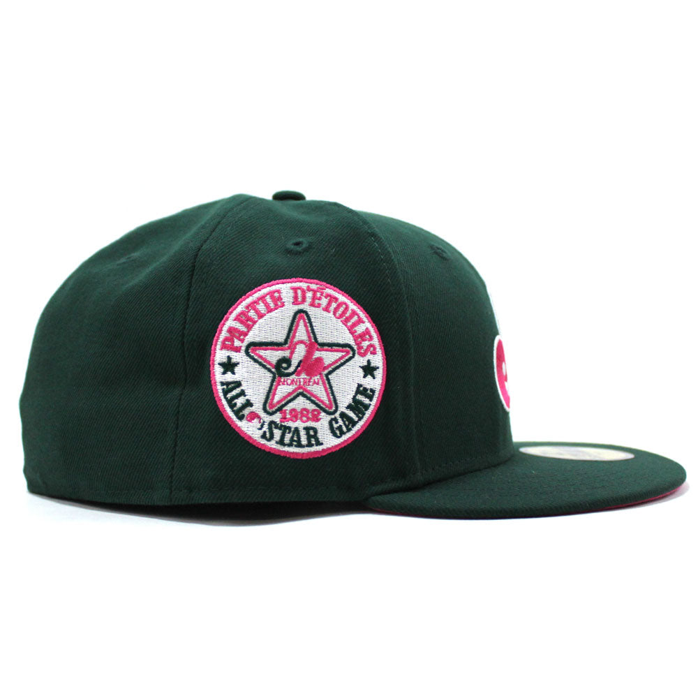 Montreal Expos Olympic Stadium Patch New Era Fitted 59FIFTY Hat (Chrome White Black Green Underbrim) 7 3/8