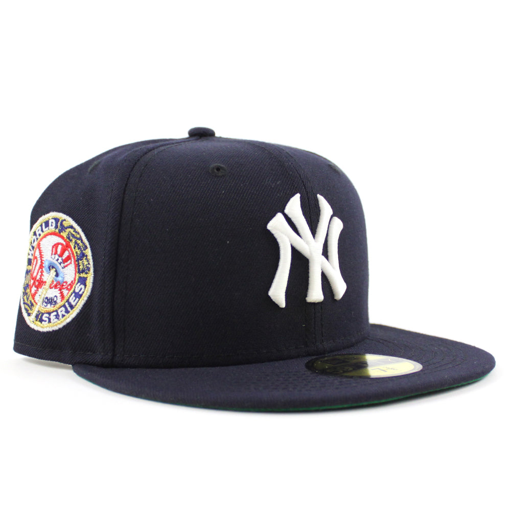 New York Yankees 1949 World Series 100th Anniversary New Era 59FIFTY Fitted Hat (Glow in The Dark Chrome White Burnt Wood Poly Khaki Under BRIM) 7 1/2