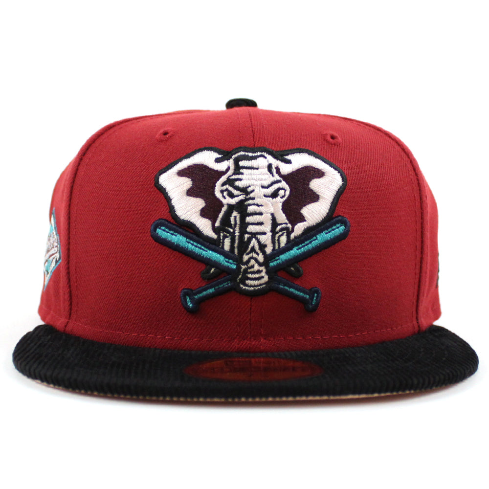 Oakland Athletics 25TH Anniversary New Era 59Fifty Fitted Hat (PINOT RED  BLACK CORDUROY BLUSH SKY Under Brim)