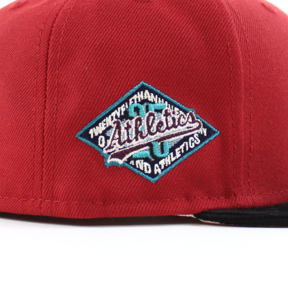 Oakland Athletics 25TH Anniversary New Era 59Fifty Fitted Hat (PINOT RED  BLACK CORDUROY BLUSH SKY Under Brim)