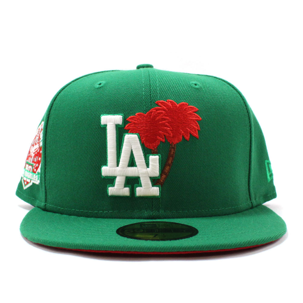 New Era Los Angeles Dodgers Fitted Pink Bottom Forest Green White (Palm  Tree 50TH Anniversary Embroidery)