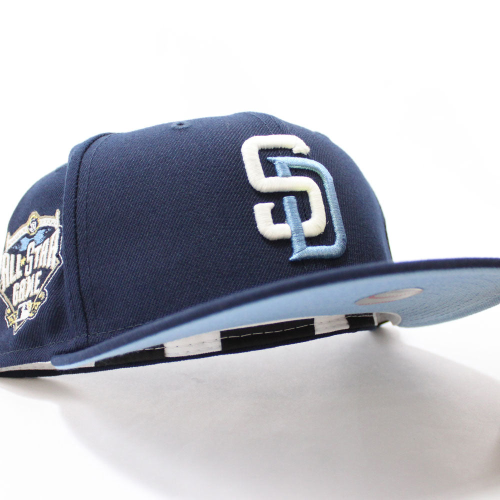 San Diego Padres 2016 All Star Game New Era Fitted 59Fifty Hat (Glow in the  Dark Navy Sky Blue Under Brim)