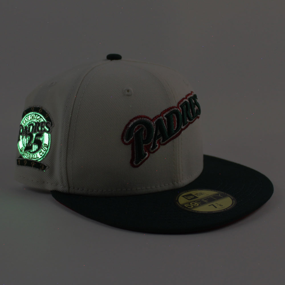 San Diego Padres 25th Anniversary New Era 59FIFTY Fitted Hat (Chrome White Green Red Under BRIM) 8