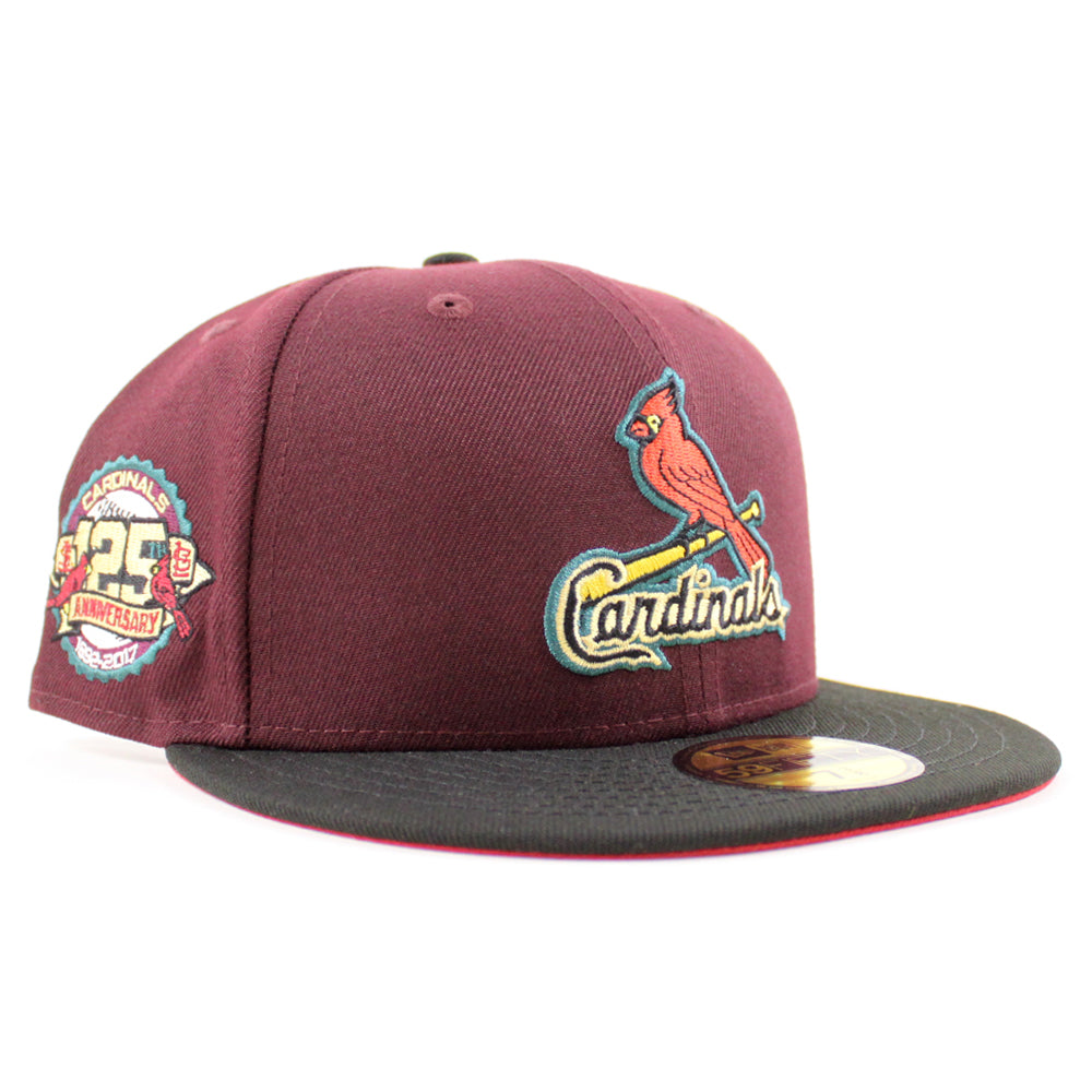 St. Louis Cardinals 125th Anniversary New Era 59FIFTY Fitted Hat (Chrome White Black Pinot Red Under BRIM) 7 1/8