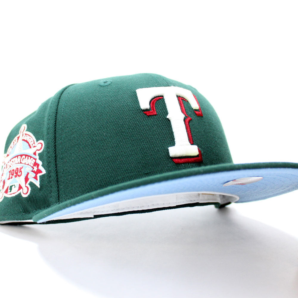 Texas Rangers 1995 All Star Game New Era 59Fifty Fitted Hat (Glow in the  Dark Green Sky Blue Under Brim)