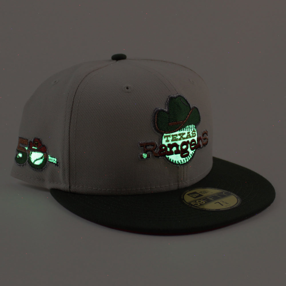 Texas Rangers Inaugural Season New Era 59FIFTY Fitted Hat (GITD Khaki Navy Green Under BRIM) 7 5/8