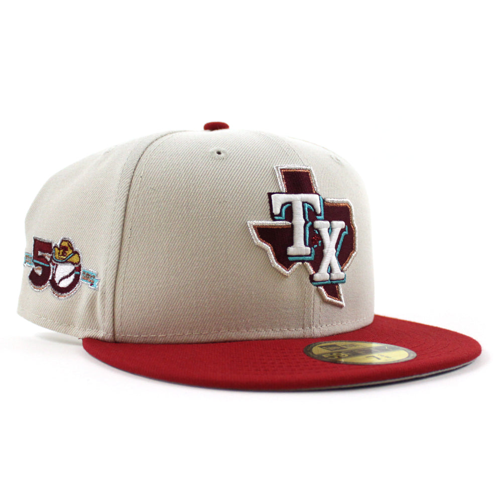 Texas Rangers 50th Anniversary New Era 59Fifty Fitted Hat (Stone Pinot –  ECAPCITY