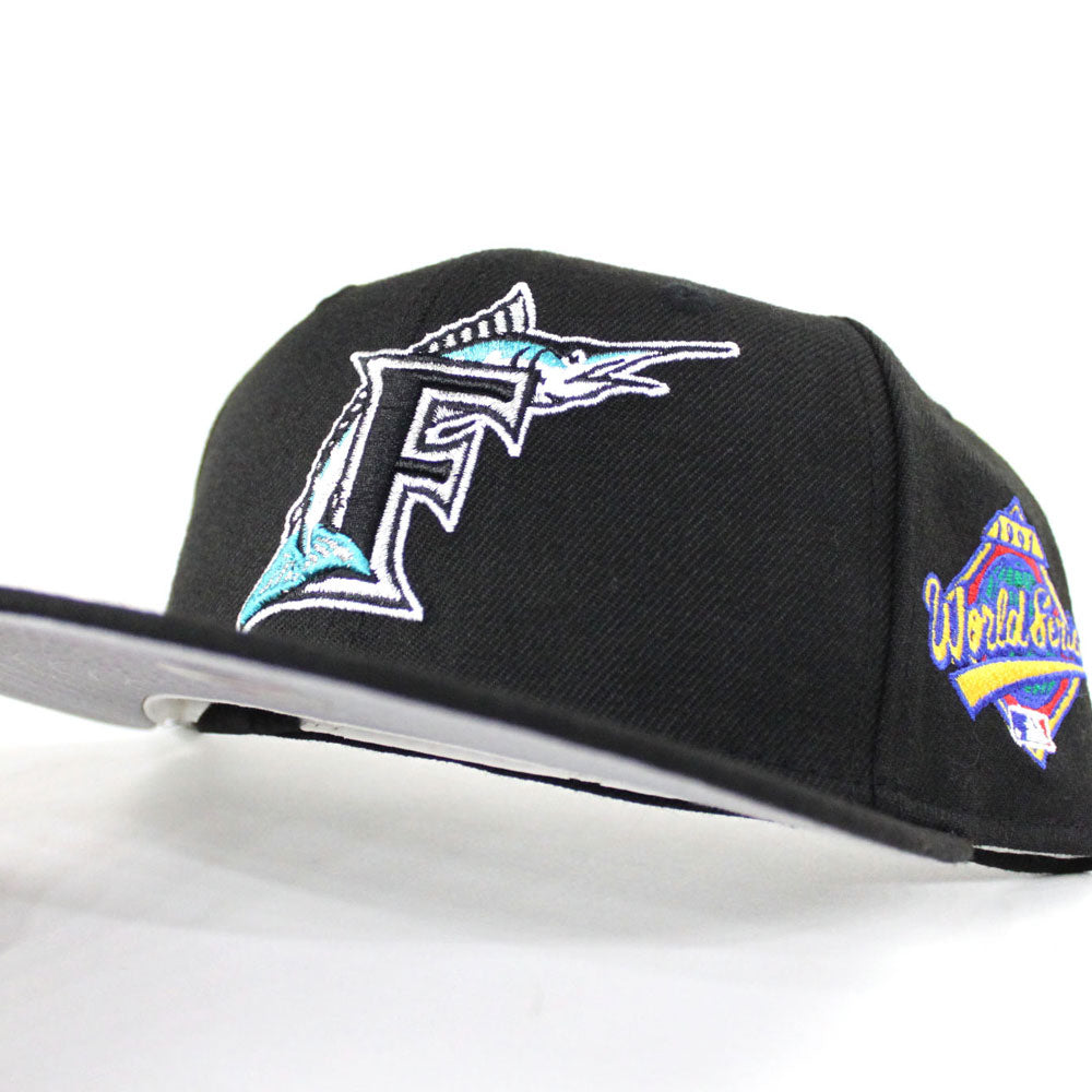 Florida Marlins New Era Gray Storm Charcoal Gray/Black Bill And Teal Bottom  With 1993 Inauguration Patch On Side 59FIFTY Fitted Hat