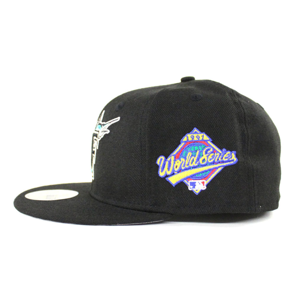 Men's Florida Marlins New Era White/Gray 1997 World Series Cooperstown  Collection Side Patch Undervisor 59FIFTY Fitted Hat