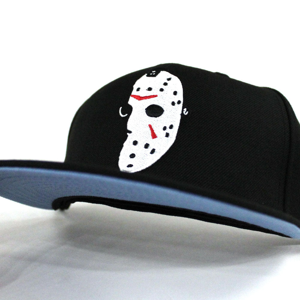 Friday the 13th Jason Head New Era 59Fifty Fitted Hat (BLACK Blue Under  Brim) - Grey Bottom Fitteds ‚Äì Custom 59Fifty Caps – ECAPCITY