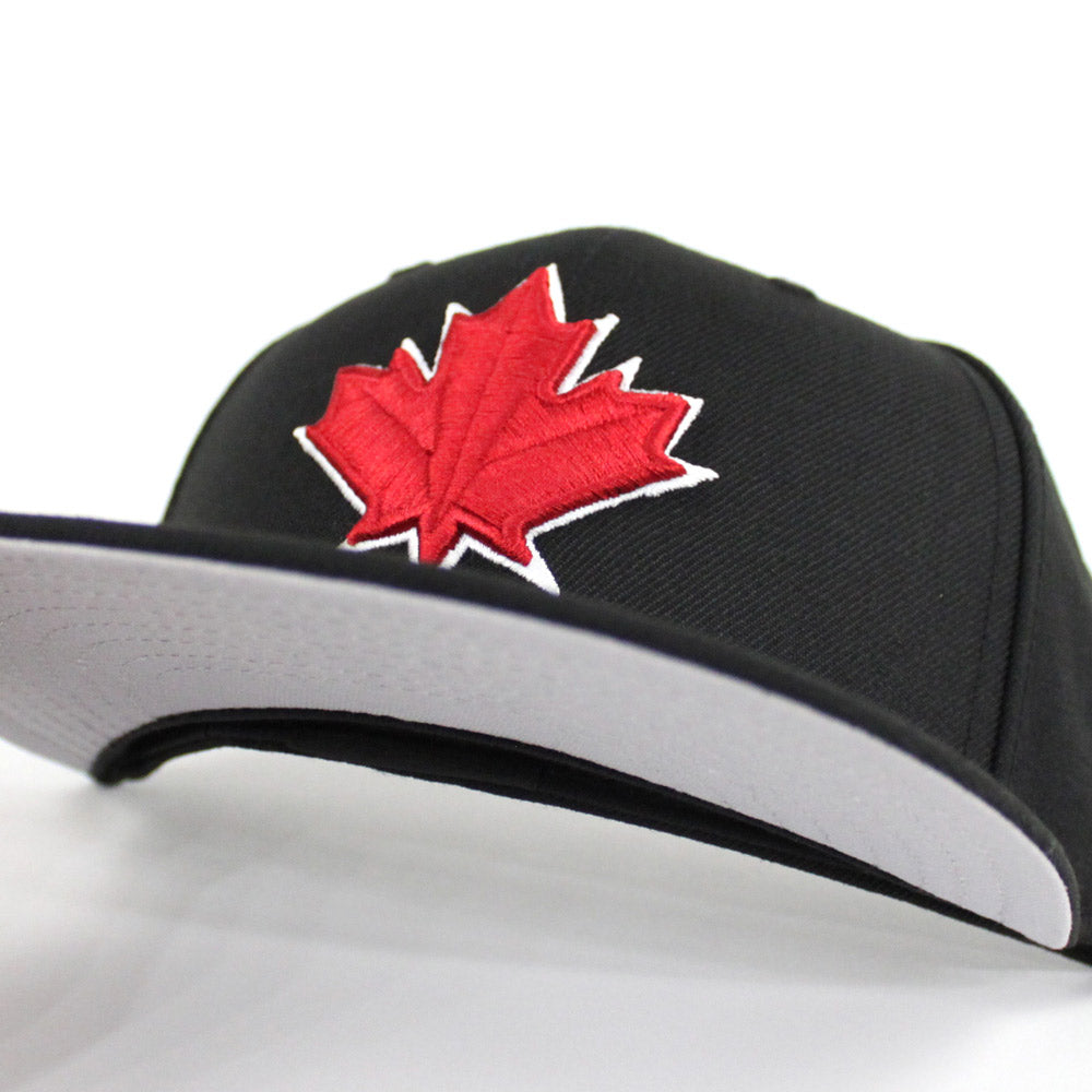 Black Fitted Hat with White Leaf