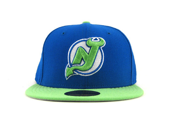 New Jersey Devils 5950 New Era Fitted Hats (Nike Sprite Colorway Blue Lime  Gray Under Brim)