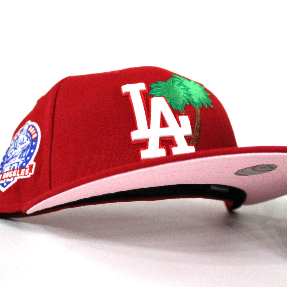 Palm Tree Los Angeles Dodgers 60th Anniversary New Era 59Fifty Fitted Hat  (Red Glow in the Dark Pink Under Brim)